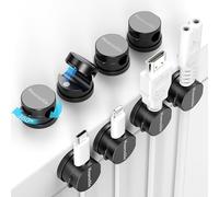 Lot de 8 [Rotatif] Support de Câble Magnétique Clips de Gestion de Câbles, Nearockle Organisateur de Câbles Magnétique Auto-Adhésif Puissant Amélioré pour Bureau, Nuit, Câble de Charge (noir)