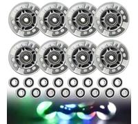 Lot de 8 roues de rollers en ligne, 72 mm, luminescence, silencieuses, avec roulement à billes pour tous les types de patins à roulettes, convient pour adultes et enfants (argent transparent)