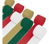 Lot de 8 rouleaux de papier crépon de Noël rouge, vert, doré et blanc pour décorations de fête de Noël, anniversaire, fête prénatale, mariage, remise de diplôme, loisirs créatifs