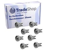 Lot de 8 roulettes de panier Ø 25 mm pour lave-vaisselle Bendix BDW46 BDW55, Bluesky BLV4975, Carma CLV1251DD, Curtiss LV1242 PLV125 PLV1251 PLV1251D
