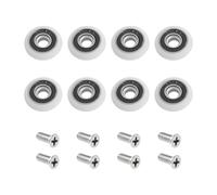Lot de 8 roulettes pour porte de douche avec vis M5 - Roulette de porte courbée blanche avec pièces de roue excentrique - Roulettes et rouleaux de rechange pour portes coulissantes en verre - 20 mm