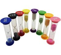 Lot de 8 sabliers en plastique coloré 10/15/30 secondes, 1/2/3/5/10 minutes