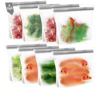 Lot de 8 Sac Congelation Reutilisable, ReaGold SacCongelation Zip pour Aliments, Sac à Sandwich Sacs de Rangement Réutilisables et Stand Up, Sacs de Congélation en Silicone Sans BPA