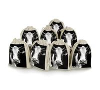 Lot de 8 sachets vides en coton avec cordon de serrage, motif tête de vache humoristique, petites pochettes cadeaux en tissu, 17 x 12 cm, pour épices, thé, bijoux, fête de mariage
