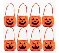 Lot de 8 sacs à bonbons citrouille d'Halloween avec poignée | 20 x 13 cm, différents visages, pour enfants, sac à main, décoration de fête fantôme