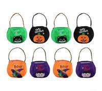 Lot de 8 sacs à bonbons réutilisables pour Halloween avec poignées, fabriqués à partir de tissu non tissé robuste, avec des motifs de sorcière, chat noir, lanterne jack o et chauve-souris