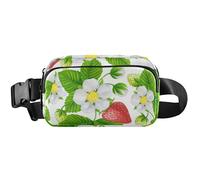 Lot de 8 sacs banane imperméables pour femme - Pochette de voyage - Motif lys et fraise - Vert fleur de lys et fraise - 20,3 x 13,5 x 5,8 cm, Lily Strawberry Bloom Vert, 8 x 5.3 x 2.3 inch, Drôle et