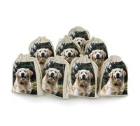 Lot de 8 sacs cadeaux amusants avec cordon de serrage Golden Retriever en mousseline pour emballage cadeau, sacs cadeaux en toile de jute, petits sacs à cordon de serrage pour Noël, fête de mariage