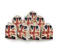 Lot de 8 sacs cadeaux en coton avec cordon de serrage - Style vintage - Motif drapeau britannique - Sacs cadeaux réutilisables pour bijoux, fêtes, emballages, cadeaux de Noël, sacs à bonbons, 12 x 17