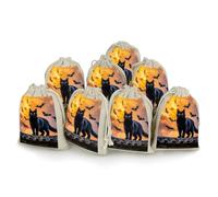 Lot de 8 sacs cadeaux en toile de jute avec cordon de serrage « The Black Cat Is Pacing on The Roof » pour fêtes, mariages, vacances et événements