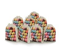 Lot de 8 sacs cadeaux réutilisables en coton avec cordon de serrage de 12 x 17 cm, sacs de rangement aromatisés macarons, biscuits, pâtisseries, sachets cadeaux pour bijoux, fêtes, emballages, cadeaux