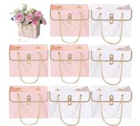 Lot de 8 sacs de fleuriste en forme de seau, boîtes de fleurs, boîtes de fleuriste, sac en papier, sac à main, sac à main, sac à main, boîte d'arrangement floral, boîte d'arrangement floral, fête des