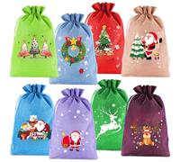 Lot de 8 sacs de Noël réutilisables avec cordon de serrage 20 x 30 cm pour enfants, fêtes, cadeaux festifs, couleurs assorties (8 pièces-A)