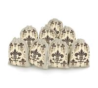 Lot de 8 sacs en coton avec cordon de serrage, motif fleur de lys et armoiries de chevalier, sacs cadeaux réutilisables pour bijoux, fêtes, emballages, cadeaux de Noël, sacs à bonbons, 12 x 17 cm