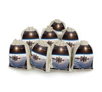 Lot de 8 sacs en coton avec cordon de serrage, motif station spatiale internationale, sacs cadeaux réutilisables pour bijoux, fêtes, emballages, cadeaux de Noël, sacs à bonbons, 12 x 17 cm