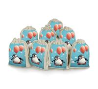 Lot de 8 sacs en mousseline avec cordon de serrage en forme de pingouin mignon avec ballon, réutilisables et lavables pour herbes, épices, bonbons, savon, bijoux, cadeaux de mariage