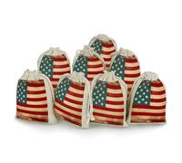 Lot de 8 sacs en mousseline avec cordon de serrage - Motif drapeau américain vintage - Réutilisable et lavable - Pour herbes, épices, bonbons, savon, bijoux, mariage