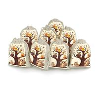 Lot de 8 sacs en toile de jute avec cordon de serrage Motif chouettes sur l'arbre marron