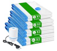 Lot de 8 Sacs Sous Vide pour Vêtements avec Pompe, Sacs de Rangement Compressibles XL/L/M/S pour Couettes, Housses et Habits, Étanches et Gain de Place pour Voyage, Maison et Déménagement