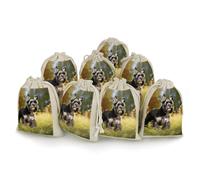 Lot de 8 sacs vides en mousseline avec cordon de serrage Motif chien sur l'herbe Pour herbes, épices, bonbons, savon, bijoux, cadeaux de mariage