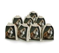 Lot de 8 sacs vides en mousseline de coton avec cordon de serrage - Réutilisables et lavables - Pour herbes, épices, bonbons, savon, bijoux, cadeaux de mariage - Motif chat orange et blanc