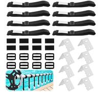 Lot de 8 sangles de fixation et pinces de fixation pour piscine - Enrouleur de piscine - Film solaire mobile - Accessoires pour système d'enroulement mobile pour bâches de piscine