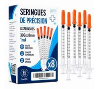 Lot de 8 Seringues de Précision 1 ml Avec Embout Fin 30g x8mm | [Société Française] Outils de Dosage pour Liquides et Laboratoire Emballage Individuel - Non Destiné à un Usage Médical