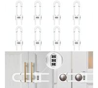 Lot de 8 serrures de placard réutilisables coulissantes de sécurité pour enfants, en forme de U réglable à 3 chiffres avec mot de passe pour armoires de cuisine et armoires, installation sans perçage