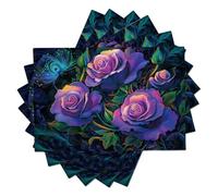 Lot de 8 Set Table Fleurs psychédéliques en Lavable en Machine, Réutilisable Rectangulaire Lin de Coton Set de Table Résistant à la Chaleur Rose Pourpre à Motif 30×45 cm