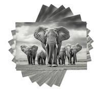 Lot de 8 Sets de Table Animaux des prairies Rectangulaire, Dessous Table Éléphant Gris d'Afrique Antidérapants en Coton et Lin Lavables pour Cuisine et Salle à Manger 30×45 cm