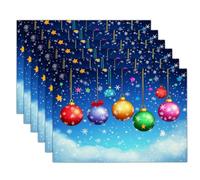 Lot De 8 Sets De Table Bleu Marine À Imprimé Boules De Noël De Dessin Animé - 45X30Cm - Motif Ciel Étoilé Amusant - Sets De Table Lavables Doux Et Durables - pour Cuisine Salle À Manger Printemps Été