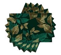 Lot de 8 Sets de Table Lavables, Plantes de Luxe Lignes dorées et Larges Feuilles Sets de Table Plastique Mélange Coton-Lin | Résistants à la Chaleur, Antidérapants, 30 x 45 cm