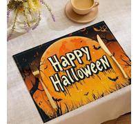 Lot de 8 Sets De Table Pleine Lune Chauves-Souris Arbre Mort | Sets De Table Halloween Rétro Lavable Absorbant Dessous Assietter pour Cuisine, Salle à Manger, Fêtes, Décoration 45x30cm