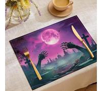 Lot De 8 Sets De Table pour Style d'art Fantastique,Motif Main De Squelette De Cimetière, Lavable, Décoration De Table De Cuisine, Salle À Manger, Décoration De Fête