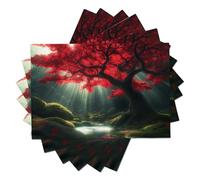 Lot de 8 Sets de Table Rêve Rectangulaire, Dessous Table Antidérapants en Coton et Lin Lavables pour Cuisine et Salle à Manger (Érable Rouge,30×45 cm)