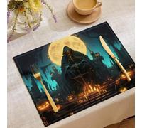 Lot de 8 Sets de Table, Style Dark Fantasy Pleine Lune à l'autel de la Mort | Sets de Table de Vacances, Lavables Sets de Tables Cuisine décoration de fête, 30x45cm