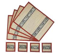 Lot de 8 sets de table thaïlandais en raphia avec motif éléphant pour décoration de table à manger, tissés à la main en Thaïlande (rouge)