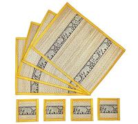 Lot de 8 sets de table thaïlandais en raphia avec motif éléphant pour décoration de table à manger, tissés à la main en Thaïlande (doré)