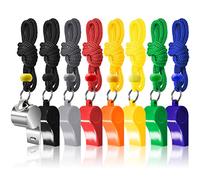 Lot de 8 Sifflets avec Corde, FineGood Sifflets de Signalisation D'urgence en Platique et Acier Inoxydable Métal Haute Voix pour Arbitres Coach Sauveteurs Basketball Football Hockey - Multi-Couleur