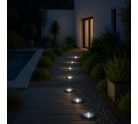 Lot de 8 spots solaires ronds inox encastrable ou à piquer LED blanc DECKY ∅12cm