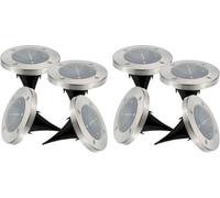 Lot de 8 spots solaires ronds inox encastrable ou a piquer - LUMISKY - DECKY - LED blanc froid - Ø12 cm