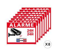 Lot de 8 stickers alarme caméra système relié à la gendarmerie - Sécurité 24H/24 - 8 x 6 cm