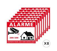 Lot de 8 stickers alarme propriété privée sous video surveillance - Sécurité 24H/24 - 8 x 6 cm