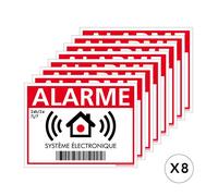 Lot de 8 stickers alarme système électronique - Sécurité 24H/24 7J/7 - 8 x 6 cm