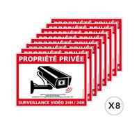 Lot de 8 stickers propriété privée sous surveillance vidéo 24H/24 - Alarme sécurité - 8 x 6 cm