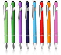 Lot de 8 stylos à bille avec pointe stylet en métal noir pour écrans tactiles Arc-en-ciel caoutchouté coloré pour tablettes et plus encore