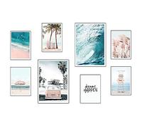 Lot de 8 tableaux décoratifs muraux pour décoration de salon moderne, chambre à coucher, chambre sans cadre, paysage, plage, nature (2 x A3 (41 x 29,7 cm) ; 6 x A4 (29,7 x 21 cm)