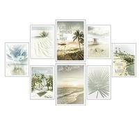 Lot de 8 tableaux décoratifs muraux pour décoration de salon moderne, chambre à coucher, chambre sans cadre, paysage, plage, nature (2 x A3 (41 x 29,7 cm) ; 6 x A4 (29,7 x 21 cm)