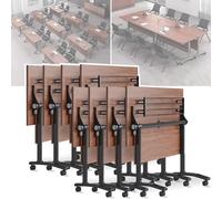 Lot de 8 tables de conférence pliantes rectangulaires modernes pour salle de réunion, tables d'entraînement mobiles en bois pour salle de classe et événements (154,9 cm)