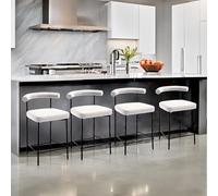 Lot de 8 tabourets de bar à hauteur de comptoir, design moderne, en sherpa avec pieds en métal noir, idéal pour îlot de cuisine ou salle à manger 66 cm